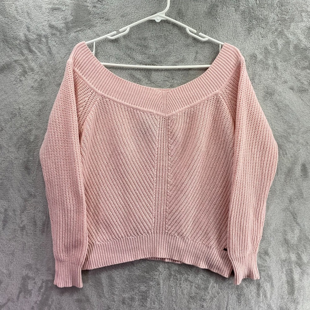 Abercrombie & Fitch Women M Pink Off Shoulder Chunky Knit Crop Sweater